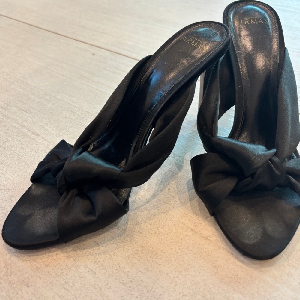 Alexandre Birman Kacey 85 Black Satin Mule Heels Knot Detail Stiletto 39.5 US 9 - Picture 4 of 9